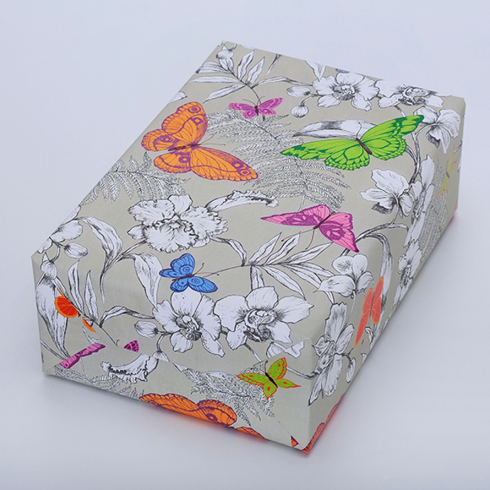 Inpakpapier vintage bloemen-vlinders